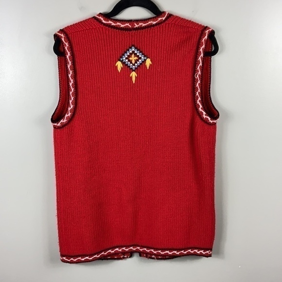 Vintage 70’s Hand Made Folk Art Floral Embroidered Knit Sweater Vest Size L - Picture 8 of 12